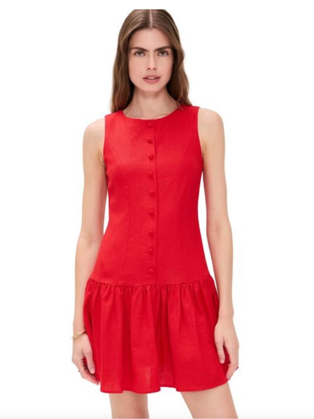 Wayf Red Sleeveless Button-Front Drop-Waist Mini Dress Size S